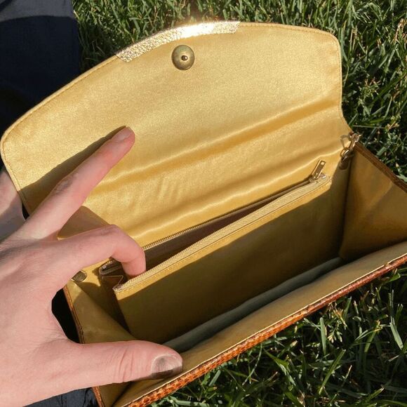 Vintage 1950s Genuine Snake Skin Gold Chain Crossbody Bag Clutch - Picture 11 of 14